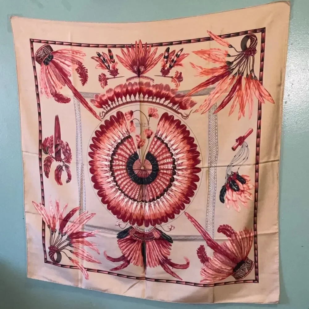 Hermes Vintage BRAZIL Feather Motif Silk Scarf 90cm Square - Picture 13 of 15